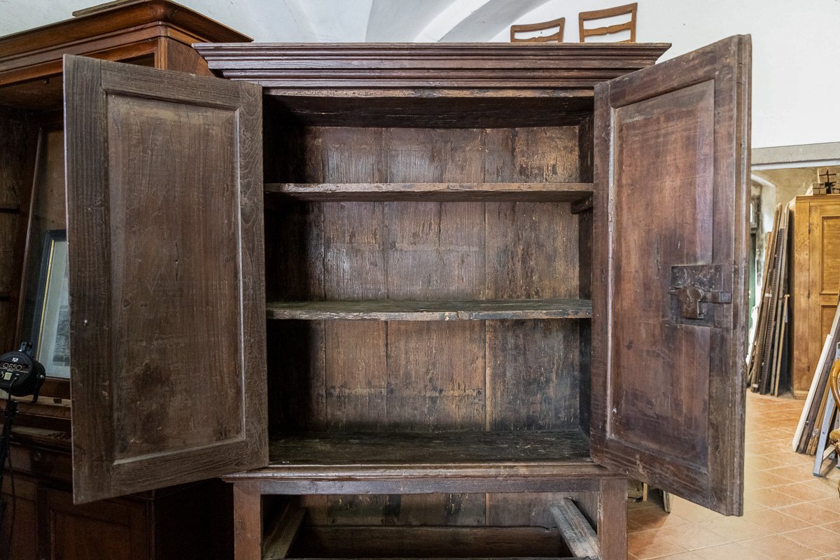 Antique Umbrian Firwood Cabinet With Two Doors And Three Drawers, 18th Century-photo-2