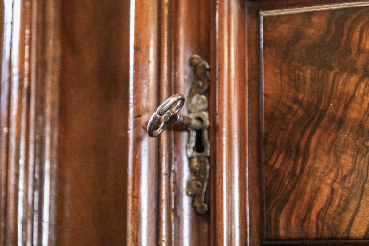 Grande armoire ancienne en noyer et ronce de noyer, Ligurie, Italie XVIIe siècle-photo-2