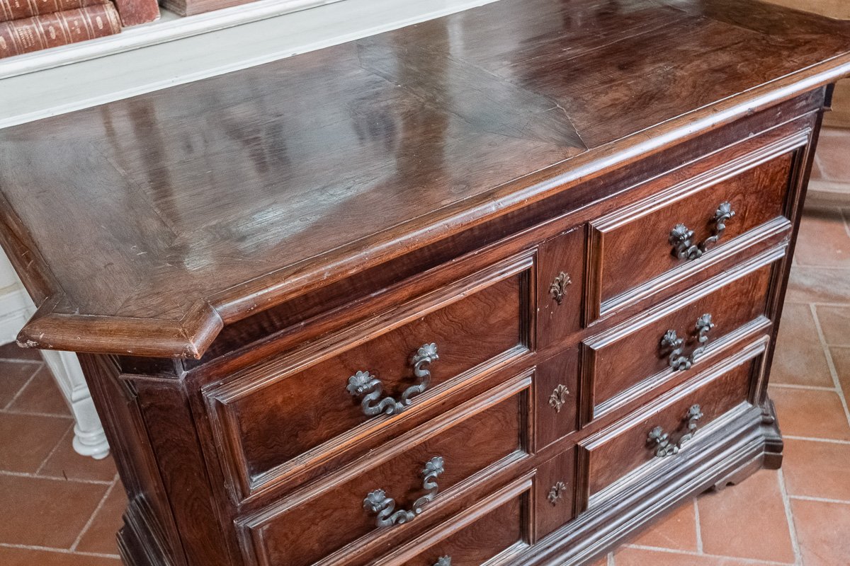Commode ancienne toscane en palissandre et poirier, XVIIe siècle-photo-2