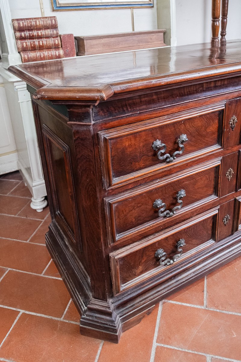 Commode ancienne toscane en palissandre et poirier, XVIIe siècle-photo-2