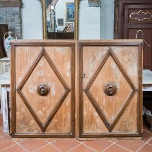 Antique Poplar And Walnut Door Panels With Lozenges, Tuscany 17th C.