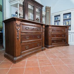 Pair Of Carved Walnut Chests Of Drawers, 17th-century Umbrian Antiques.