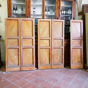 Three Pairs Of Faux-wood Lacquered Shutters, Red Trim, Florence, 19th Century