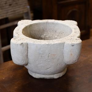Ancien Mortier en Pierre de Vicence à Quatre Lobes - Italie du Nord, XIXe