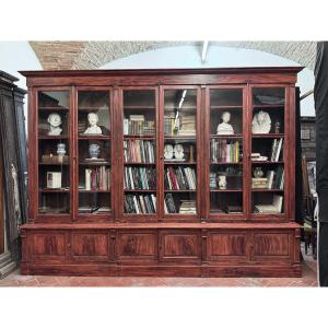 Large Tuscan Bookcase In Faux-wood Lacquered Fir, Early 19th Century