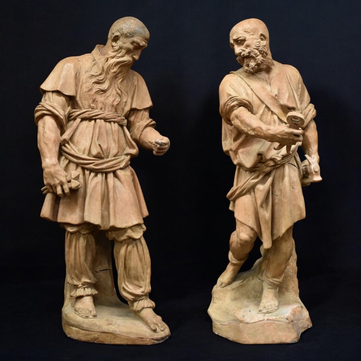 Joseph d'Arimathie et Nicodème Paire de sculptures en terre cuite