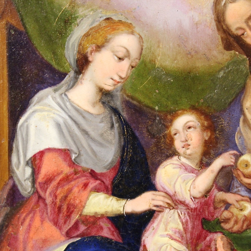 Antique Copper Painted Oil Painting Saint Anne Madonna Child Art 18th Century-photo-4