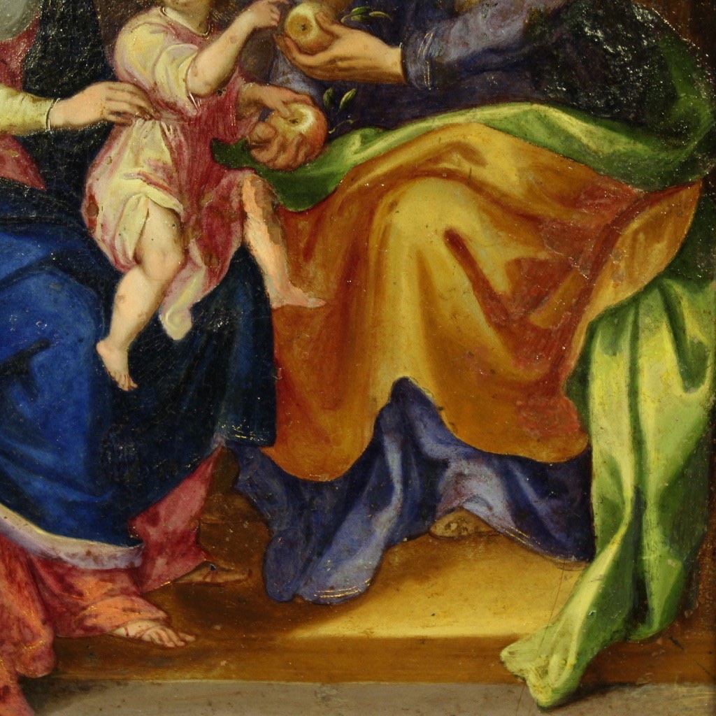 Antique Copper Painted Oil Painting Saint Anne Madonna Child Art 18th Century-photo-6