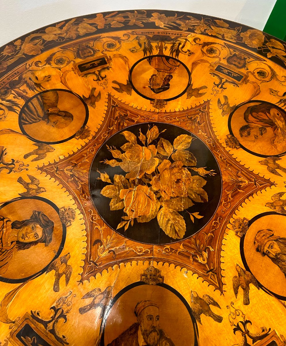 Rare Inlaid Table Featuring Portraits Of Renaissance Artists-photo-4