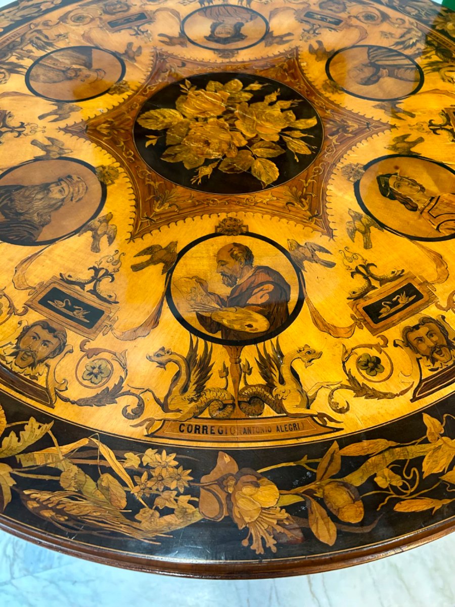 Rare Inlaid Table Featuring Portraits Of Renaissance Artists-photo-1