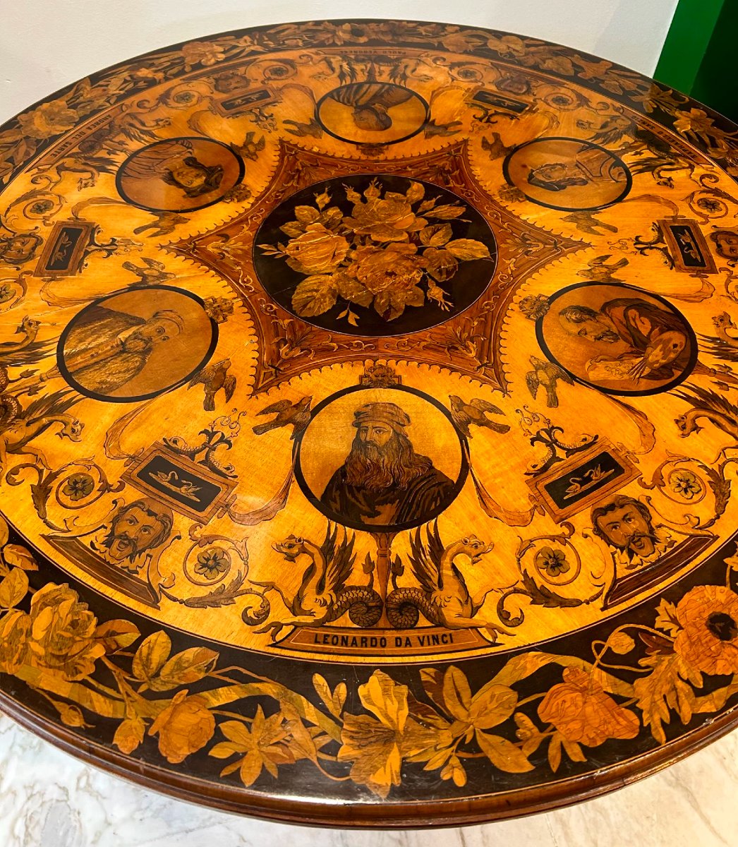 Rare Inlaid Table Featuring Portraits Of Renaissance Artists-photo-2