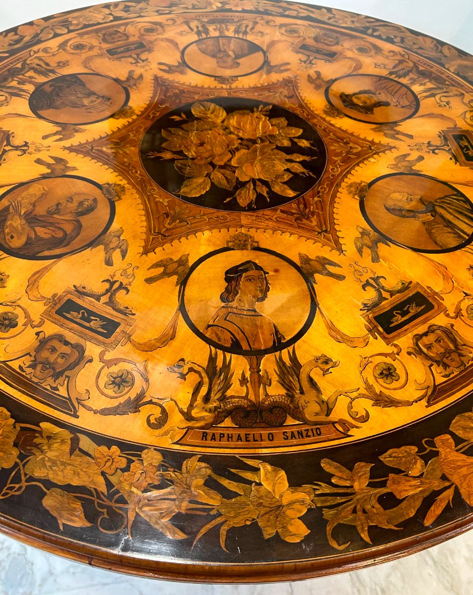 Rare Inlaid Table Featuring Portraits Of Renaissance Artists-photo-5