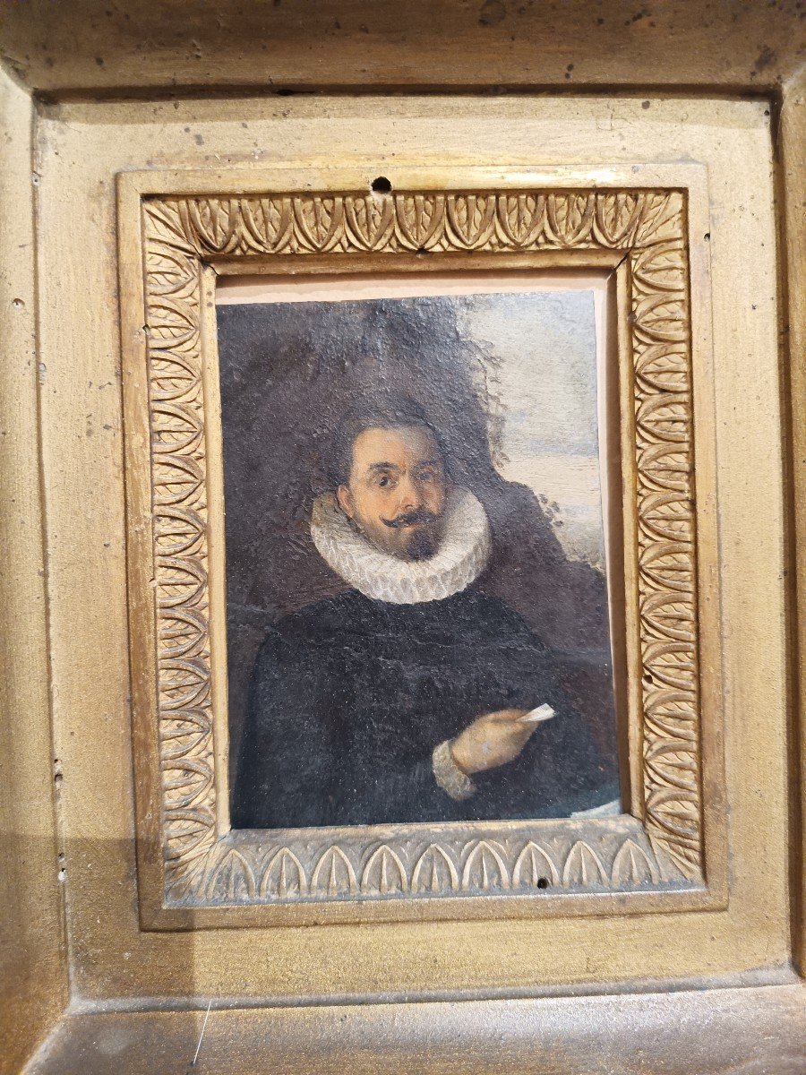 Peinture à l'Huile Sur Cuivre Représentant Un Noble, Peintre Flamand, Début Du XVIIe Siècle-photo-3