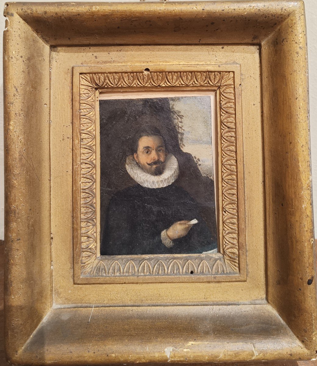 Peinture à l'Huile Sur Cuivre Représentant Un Noble, Peintre Flamand, Début Du XVIIe Siècle