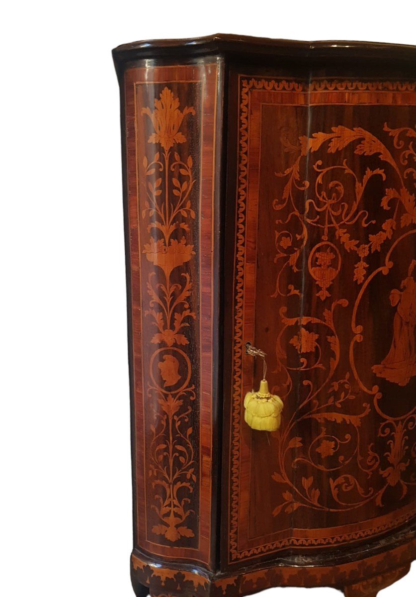 Important Corner Cabinet In Wood Marquetry. Lombardy, Louis XV Period.-photo-2