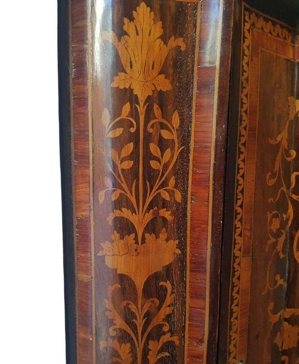 Important Corner Cabinet In Wood Marquetry. Lombardy, Louis XV Period.-photo-3