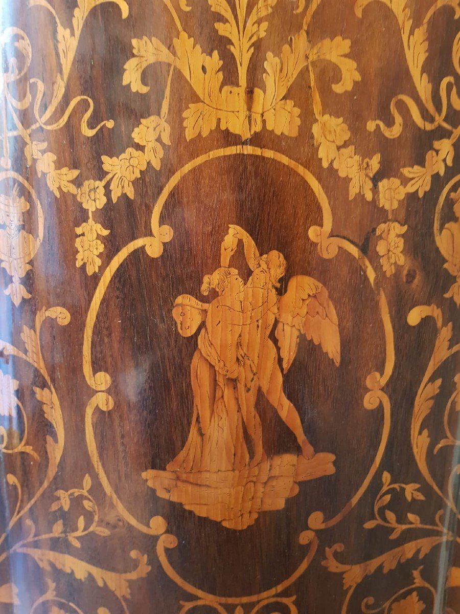 Important Corner Cabinet In Wood Marquetry. Lombardy, Louis XV Period.-photo-1