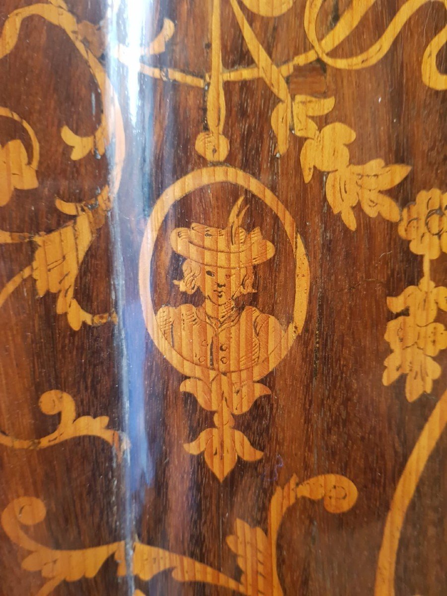 Important Corner Cabinet In Wood Marquetry. Lombardy, Louis XV Period.-photo-3