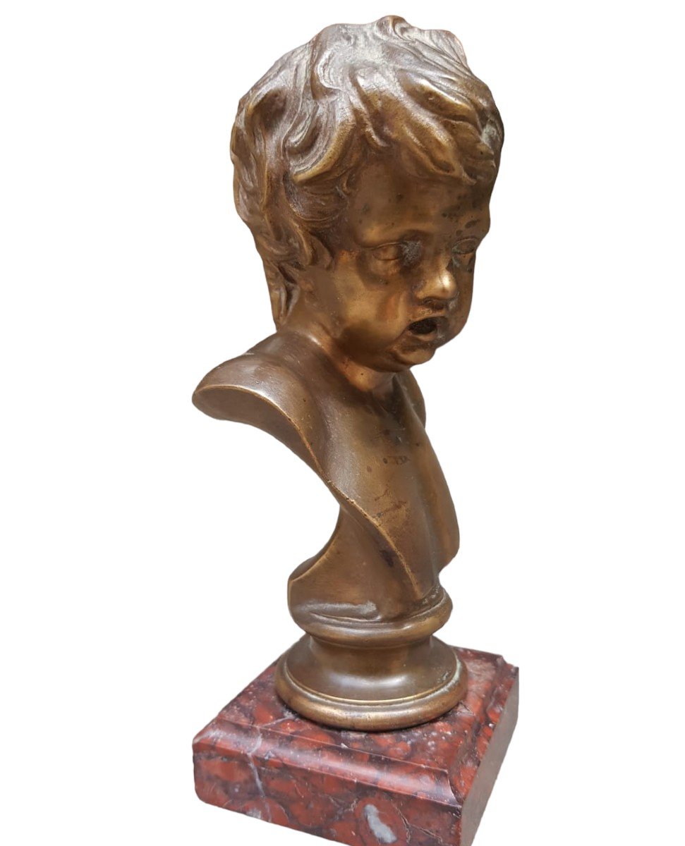 Bronze Bust Of A Child. 19th Century. Signed Fonderia Barbedienne.-photo-2