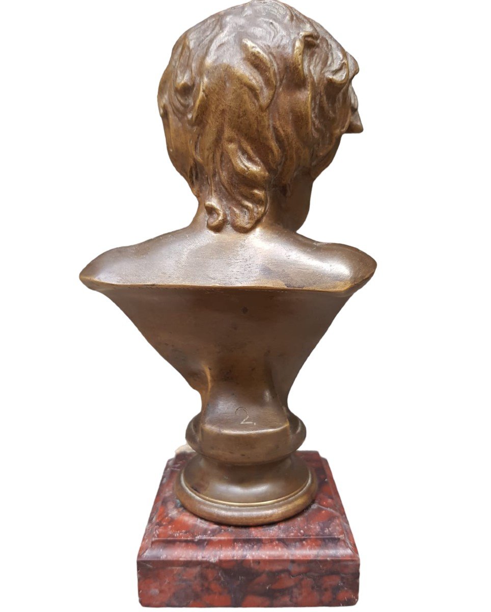 Bronze Bust Of A Child. 19th Century. Signed Fonderia Barbedienne.-photo-3