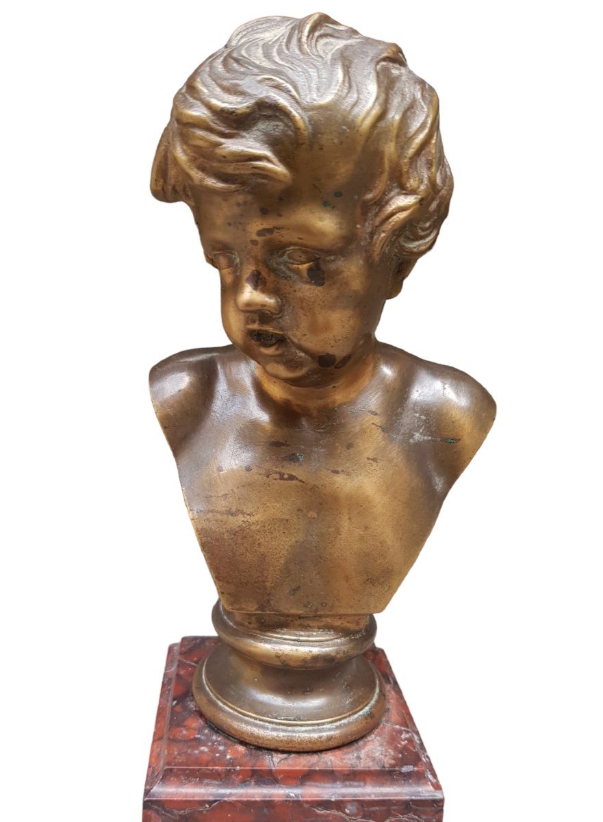 Bronze Bust Of A Child. 19th Century. Signed Fonderia Barbedienne.
