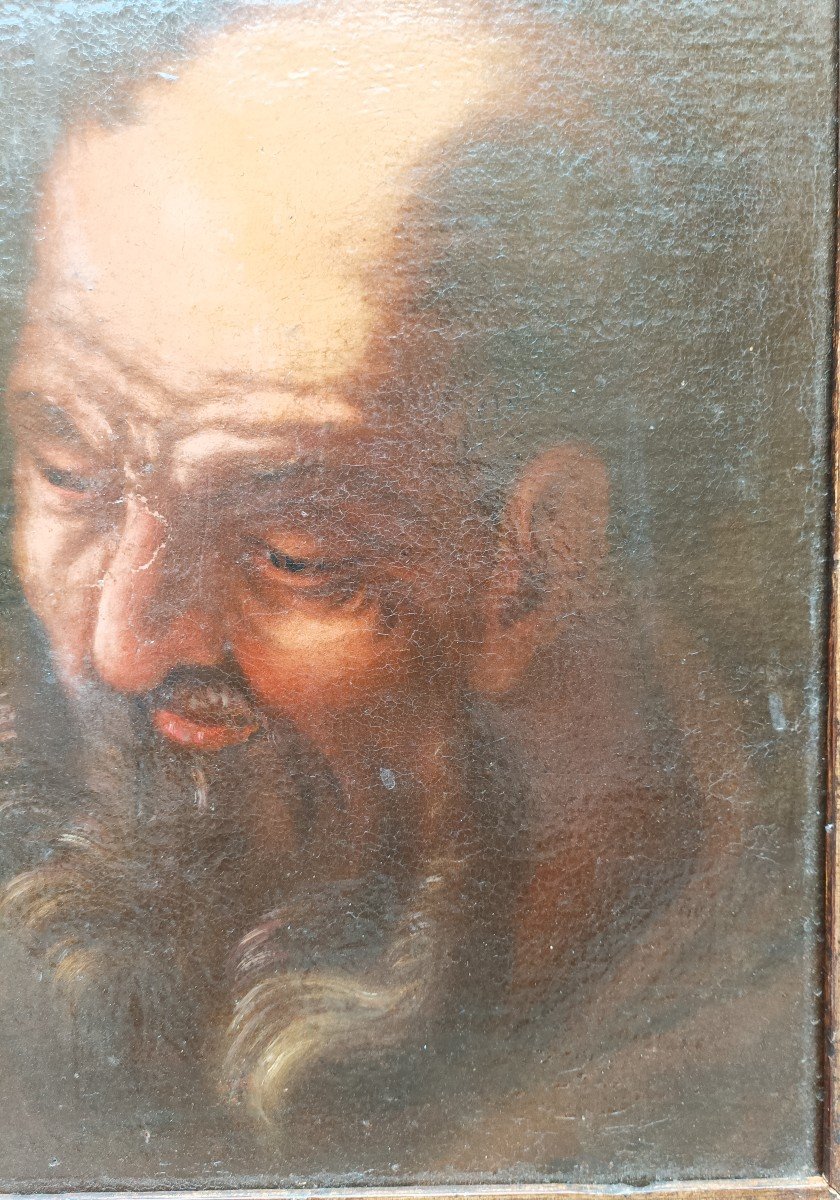 Peinture à l'Huile Sur Toile Représentant Une Tête d'Homme. Italie Du Sud, XVIIe Siècle.-photo-4