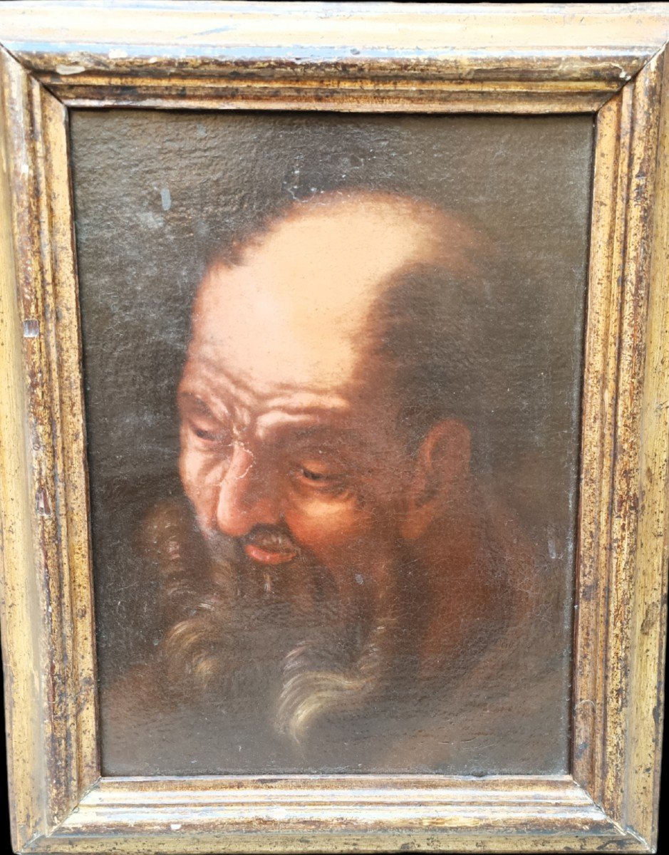 Peinture à l'Huile Sur Toile Représentant Une Tête d'Homme. Italie Du Sud, XVIIe Siècle.