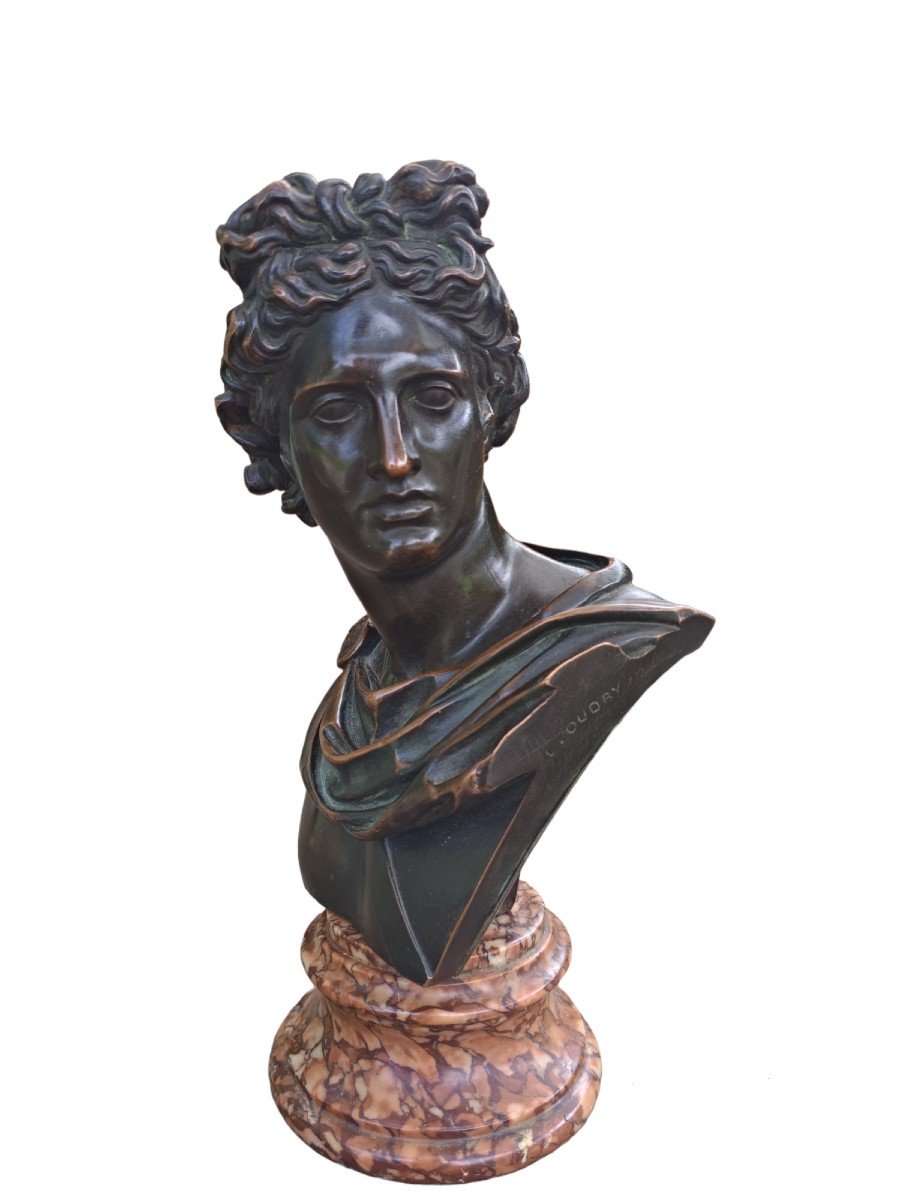 Buste En Bronze Représentant l'Apollon Du Belvédère. France, Seconde Moitié Du XIXe Siècle.-photo-2