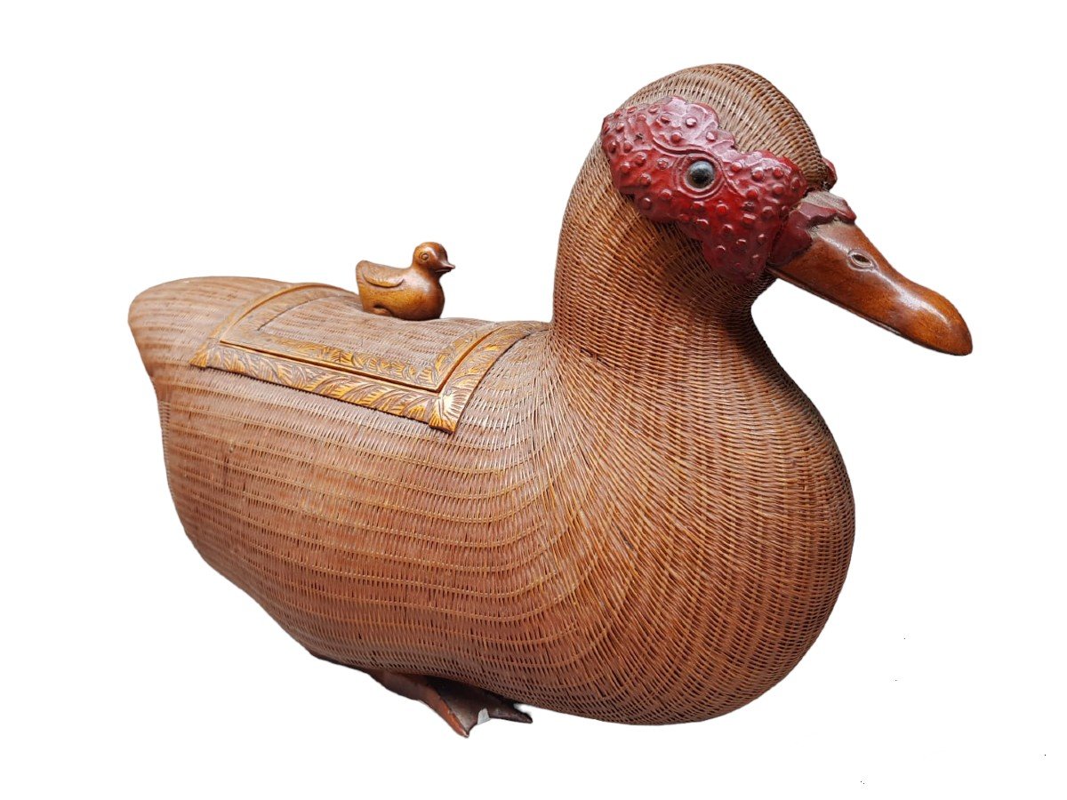 Duck's Sculpture In Straw And Lacquered Wood.shanghai,mid XXth Century.-photo-2