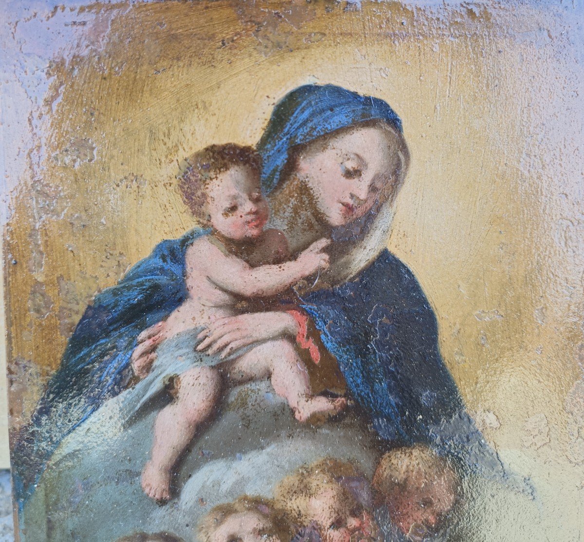 Huile Sur Cuivre Représentant La Madone En Gloire. Italie, XVIIe Siècle.-photo-2