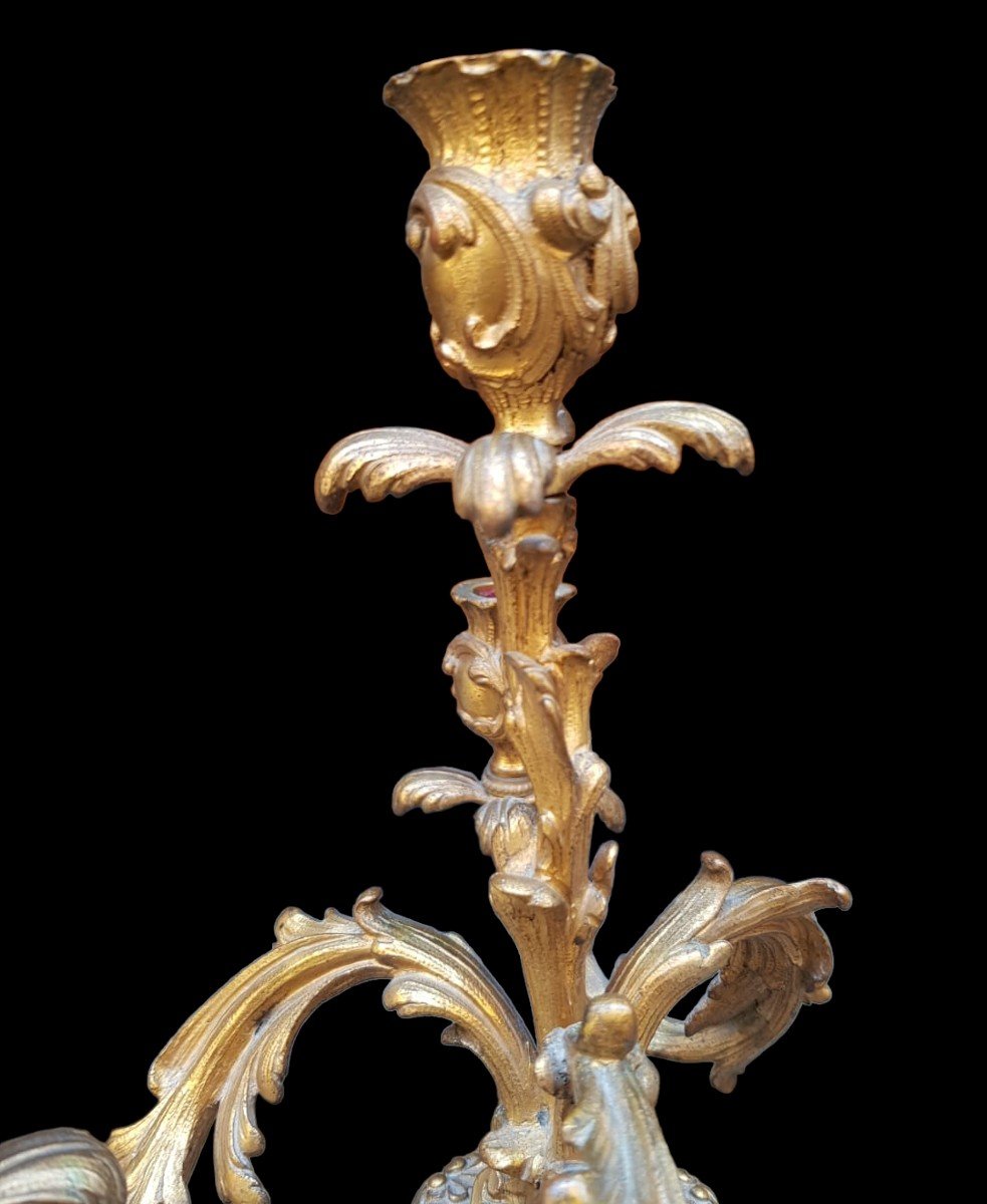 Paire De Flambeaux En Bronze Doré. France, Fin Du XIXe Siècle.-photo-3