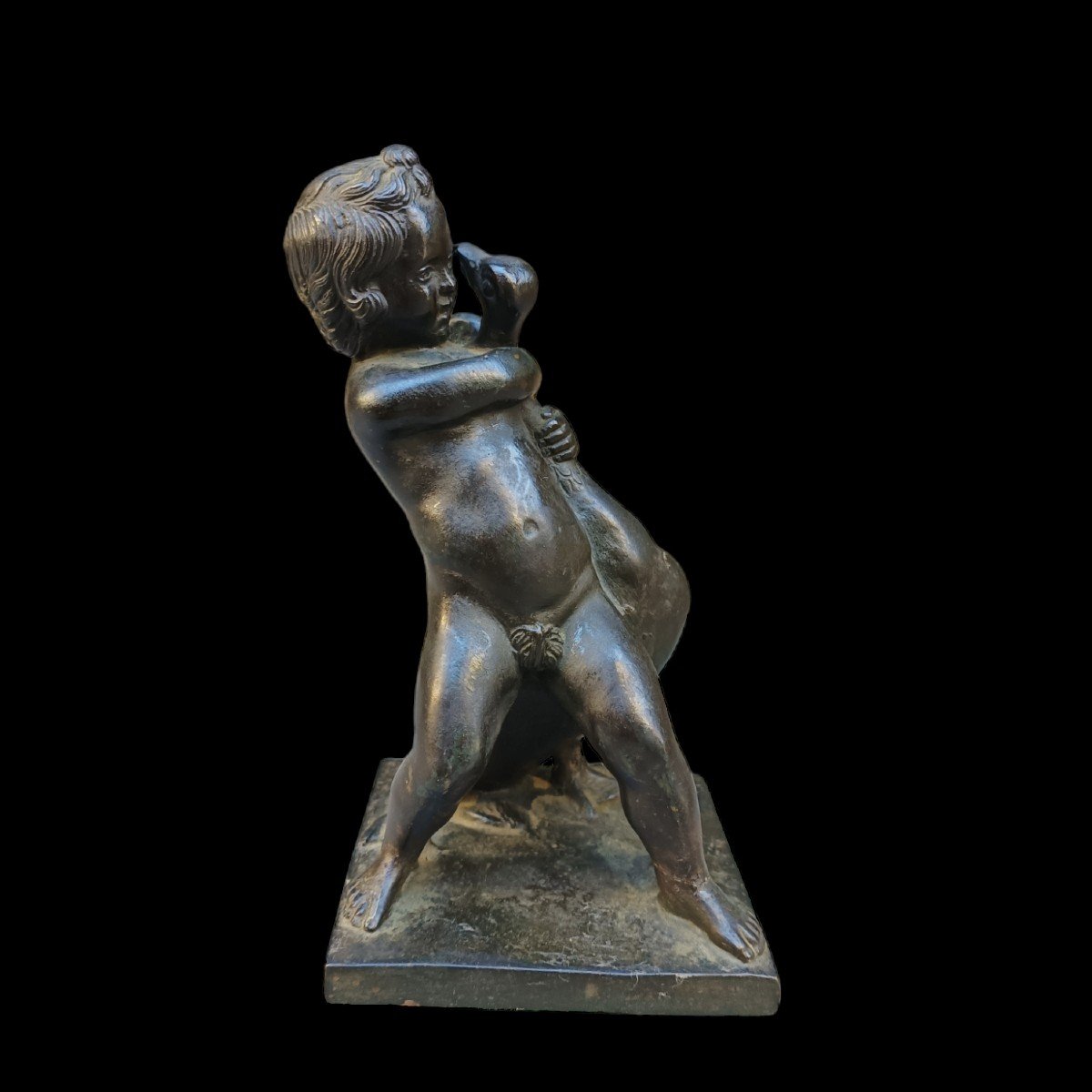 Grand Tour Bronze Sculpture Depicting Putto With Goose. Italy,late XVIIIth Century.-photo-2