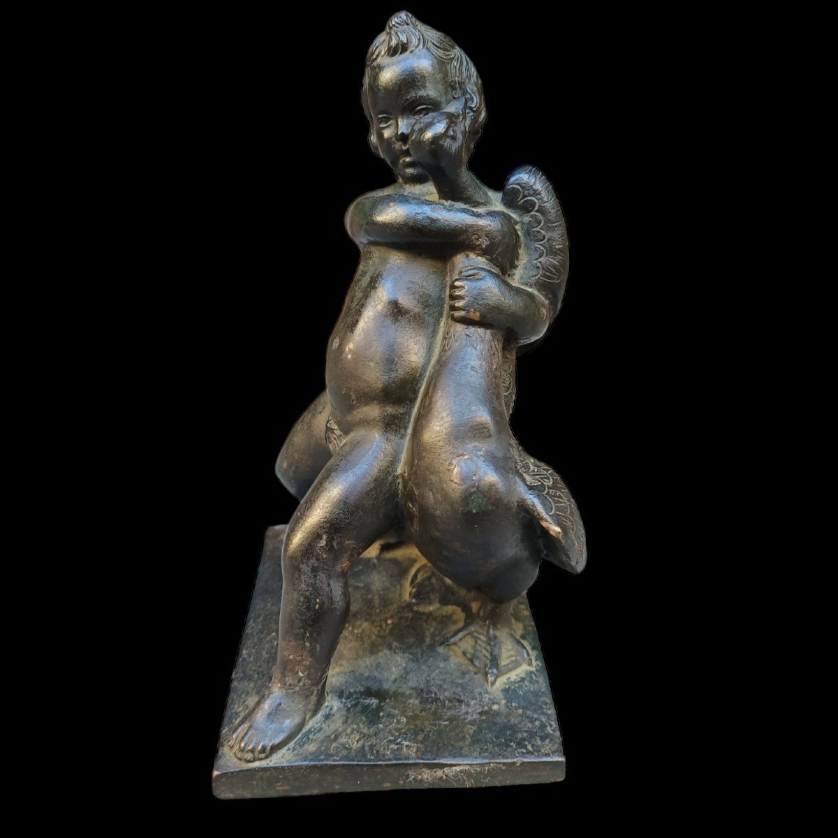 Grand Tour Bronze Sculpture Depicting Putto With Goose. Italy,late XVIIIth Century.-photo-3