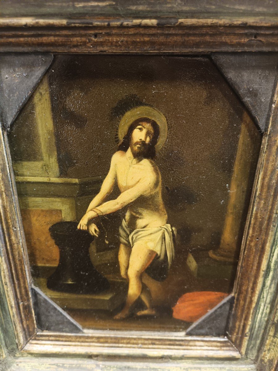 Peinture Sur Ardoise Représentant Le Christ à La Colonne. Italie, XVIIe Siècle.-photo-2