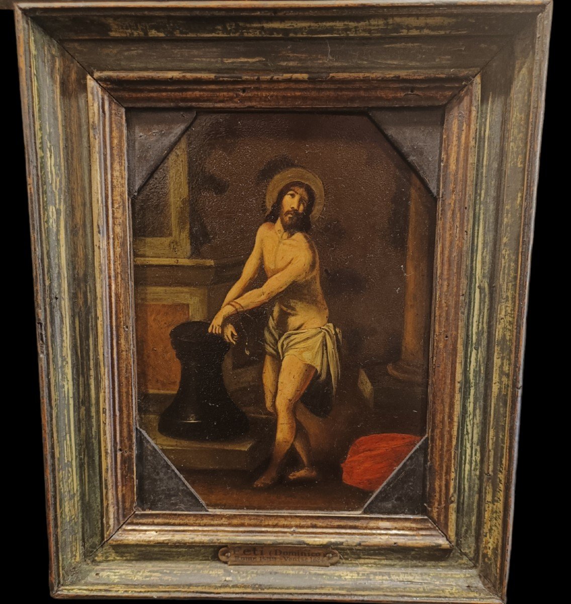 Peinture Sur Ardoise Représentant Le Christ à La Colonne. Italie, XVIIe Siècle.
