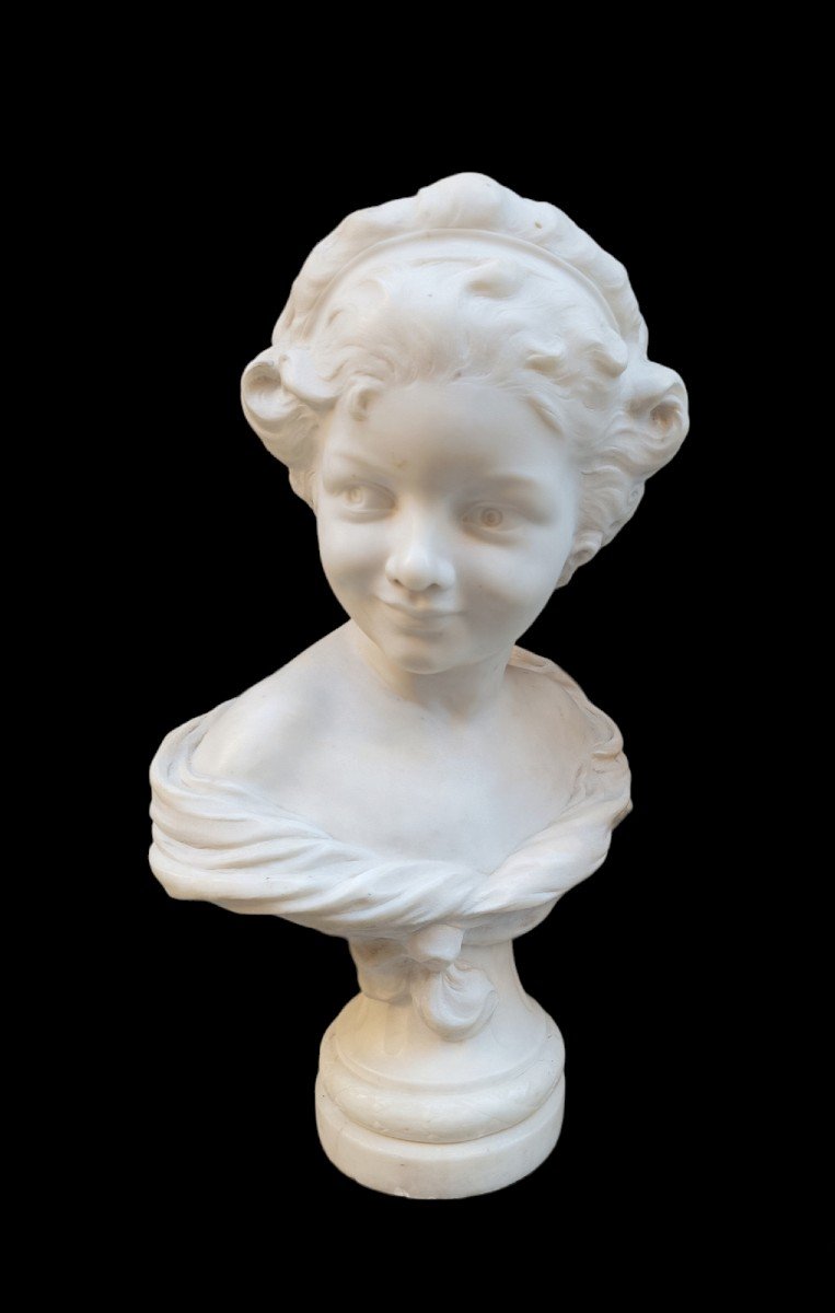 Bust Of A Girl In White Marble. Italy,second Half XIXth Century.-photo-2