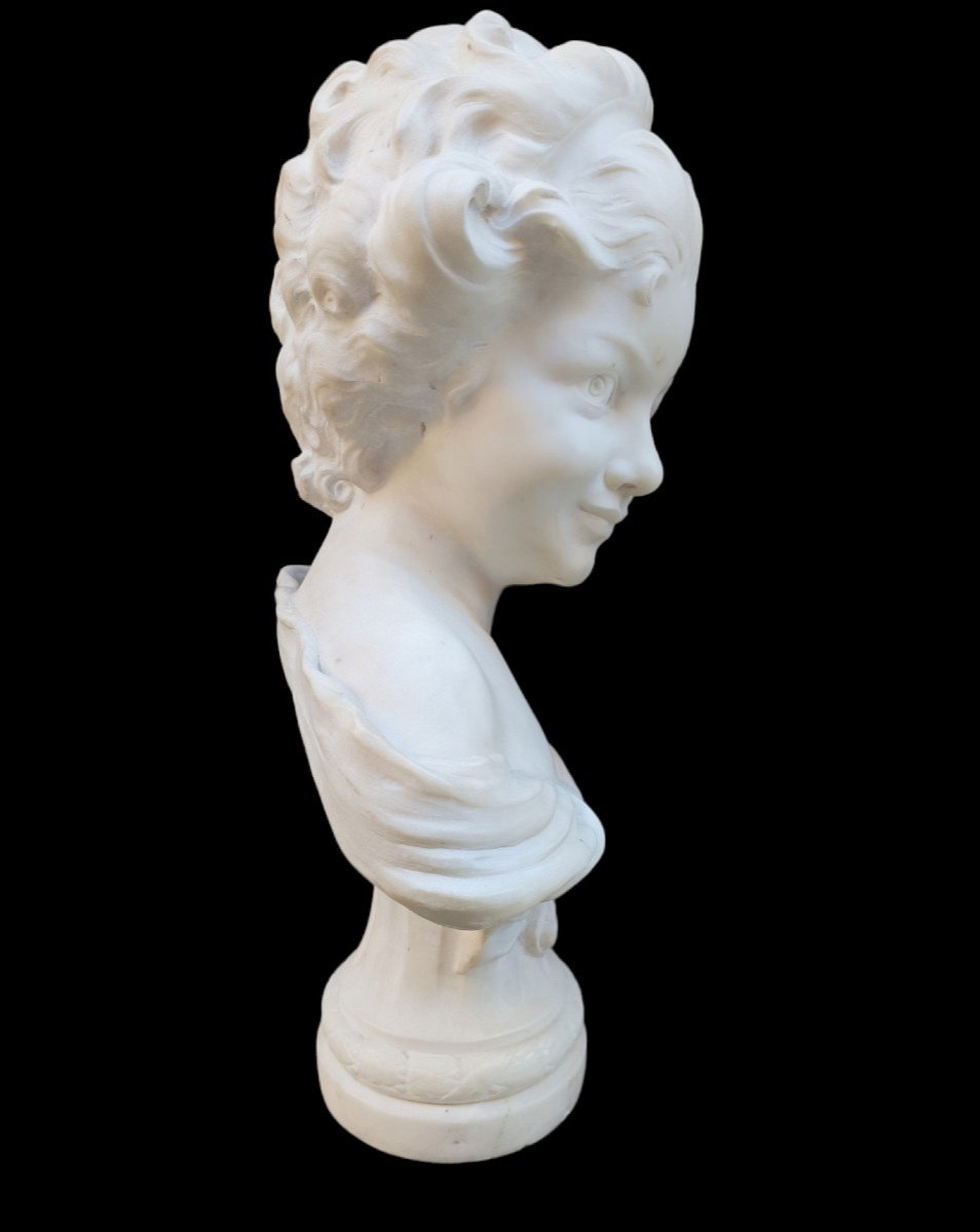Bust Of A Girl In White Marble. Italy,second Half XIXth Century.-photo-3