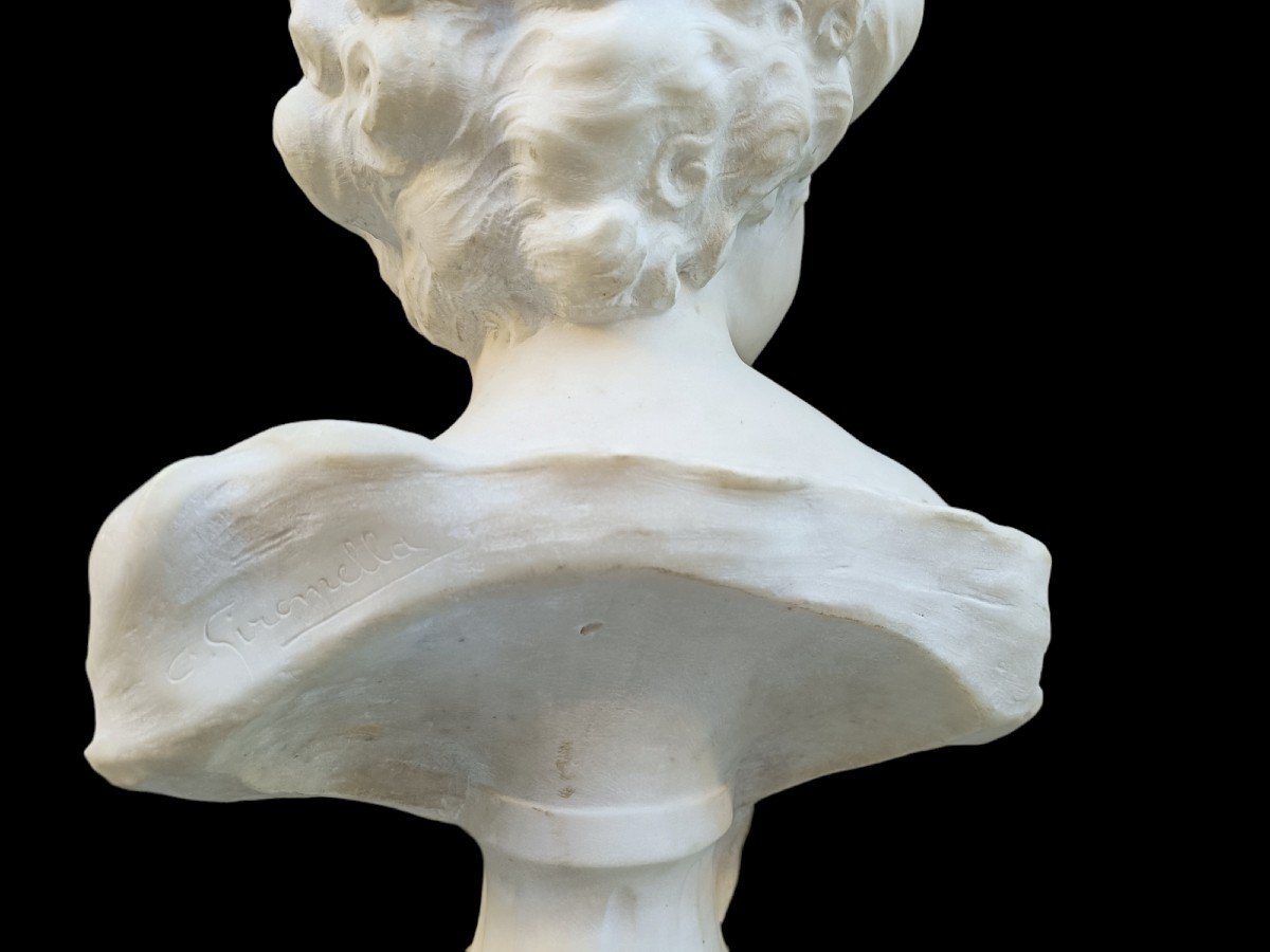 Bust Of A Girl In White Marble. Italy,second Half XIXth Century.-photo-4