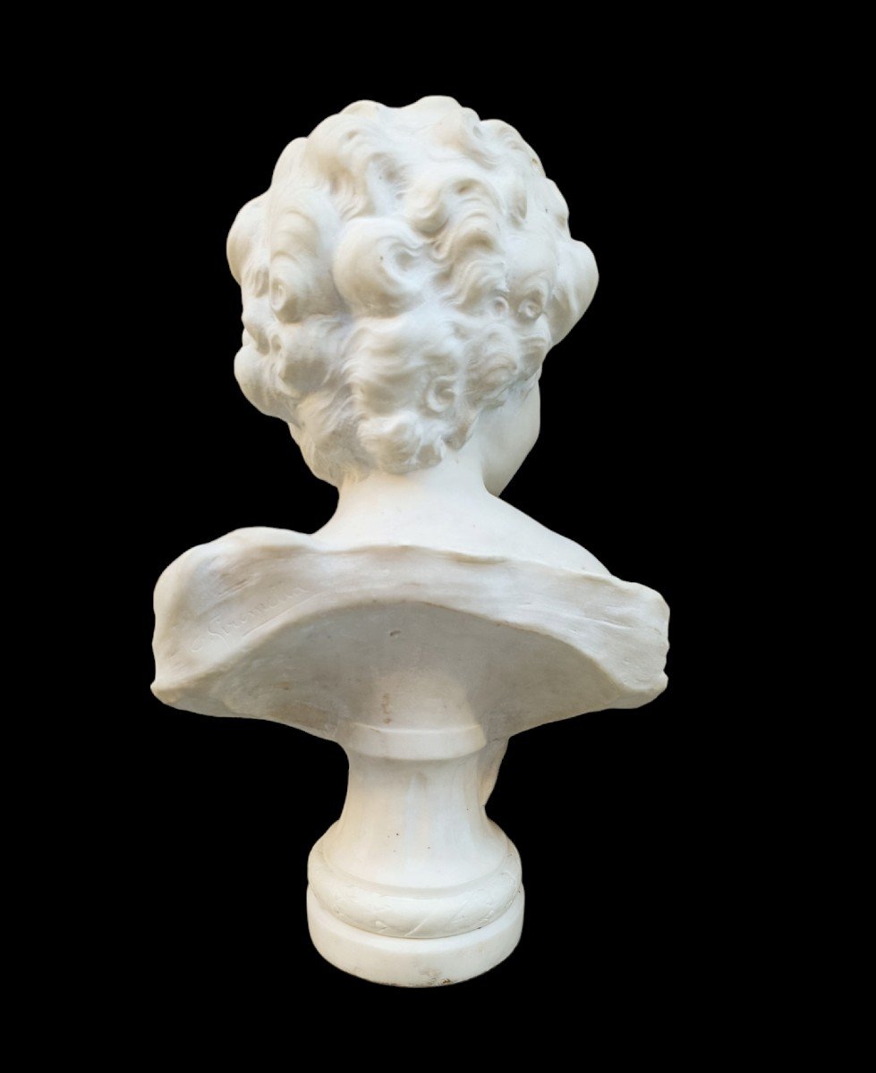 Bust Of A Girl In White Marble. Italy,second Half XIXth Century.-photo-1