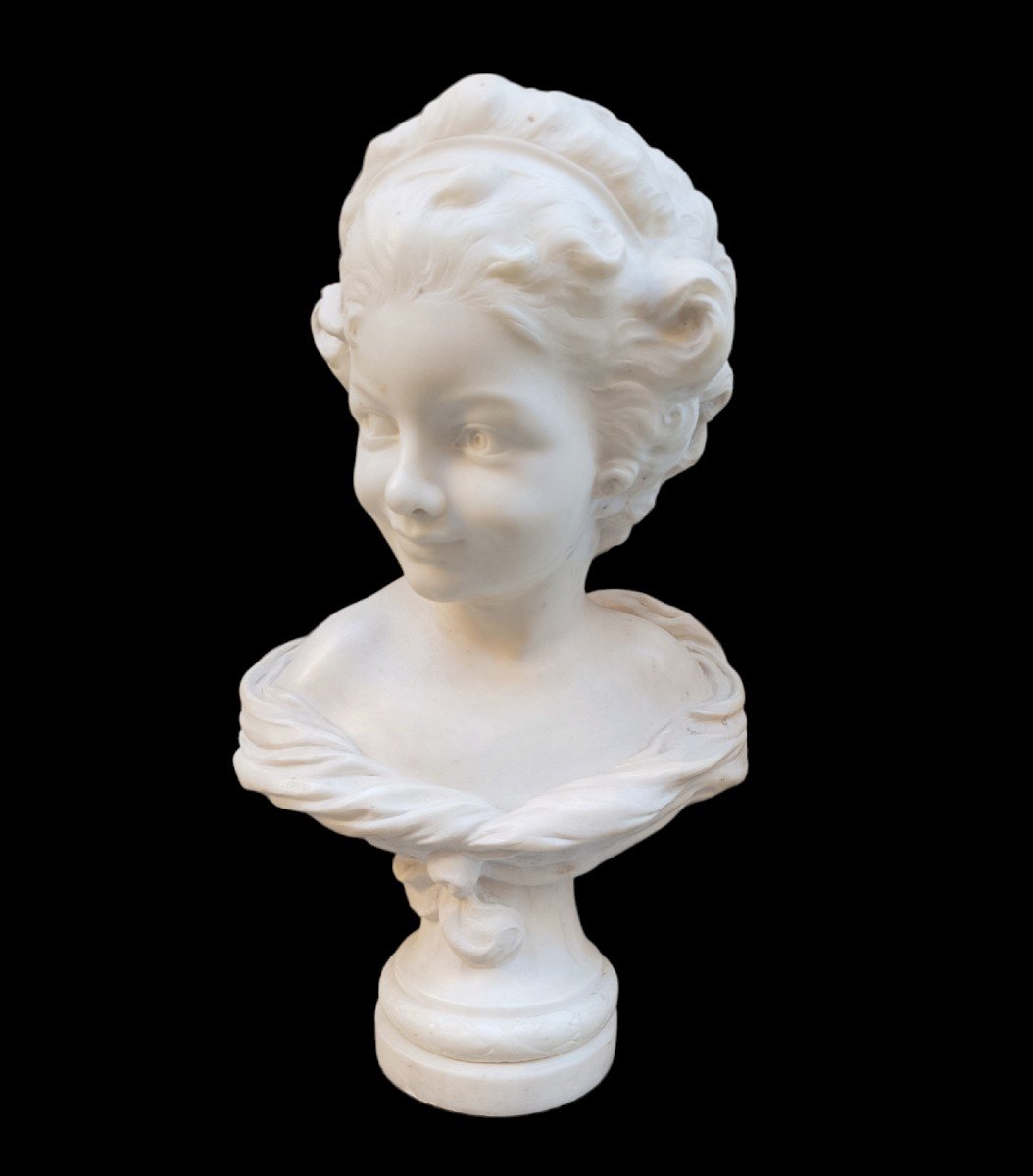 Bust Of A Girl In White Marble. Italy,second Half XIXth Century.