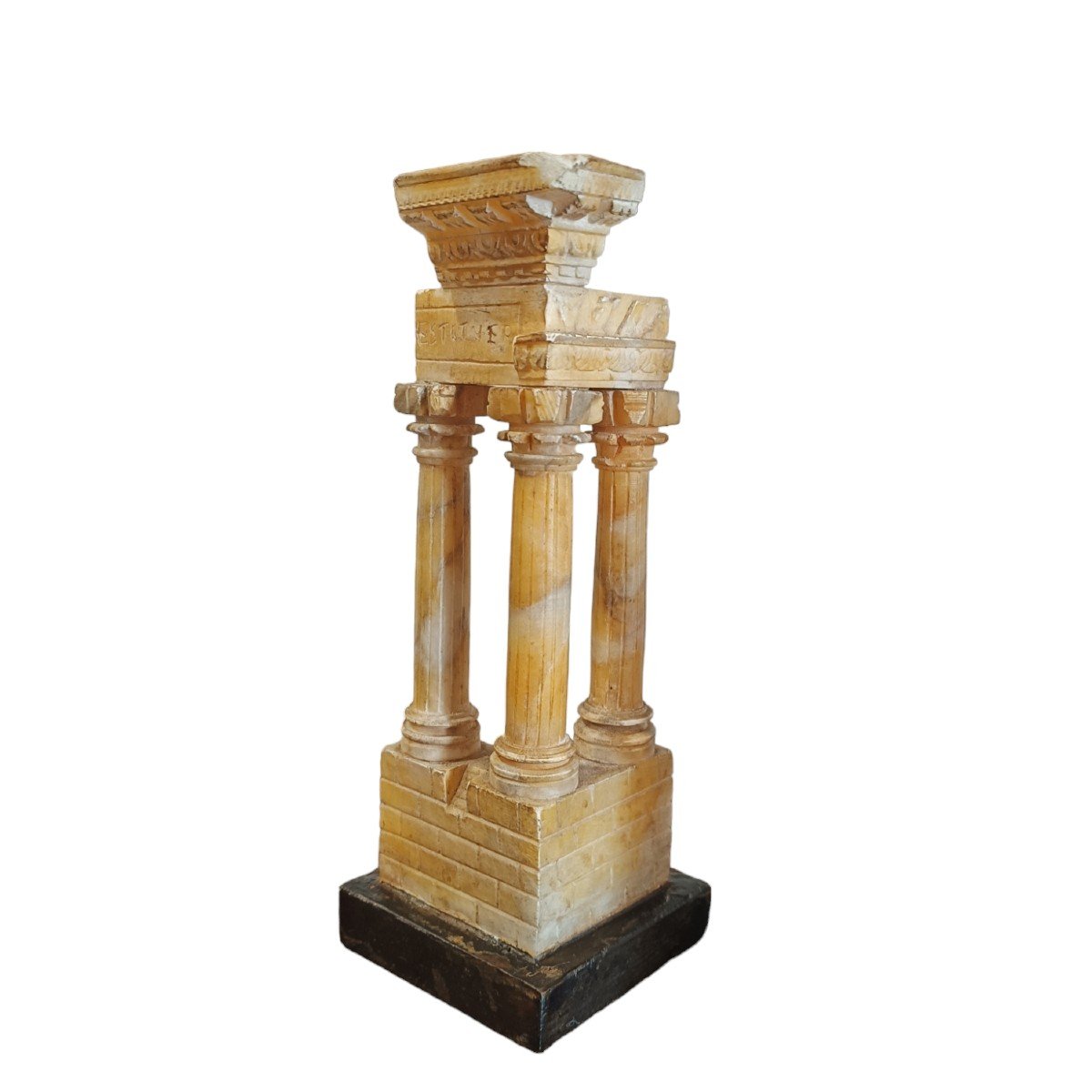 Grand Tour Temple Model In Carved Alabaster.italy,late XIXth Century.