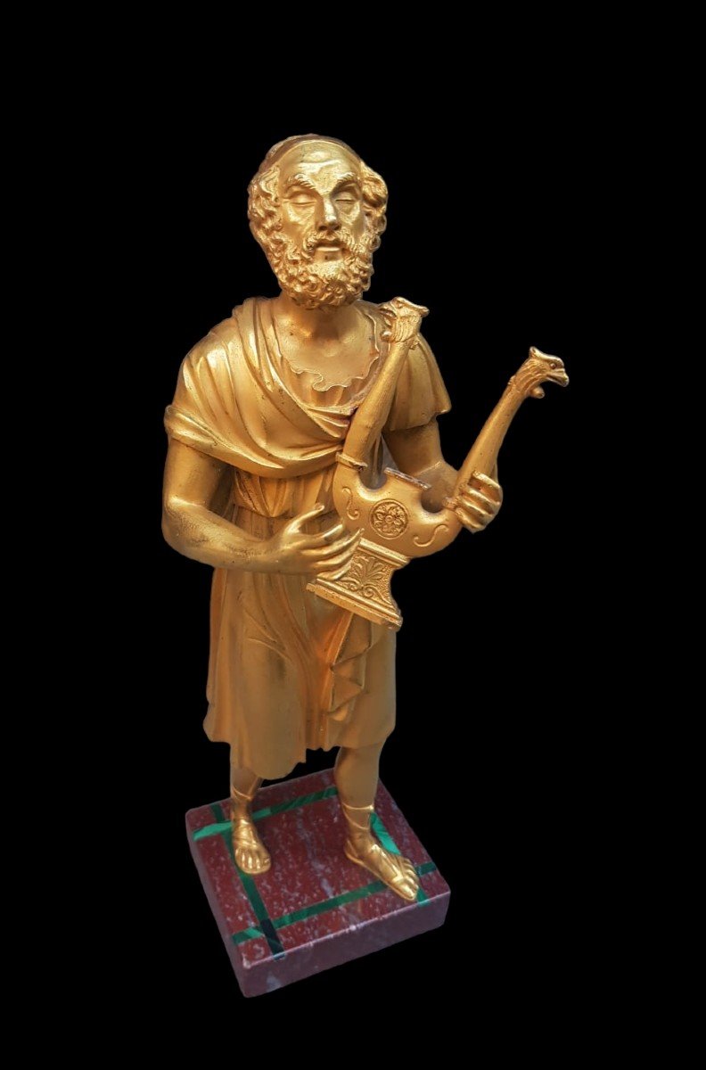 Sculpture In Gilded Bronze Depicting The Poet Homer.france,early XIX Century.-photo-2