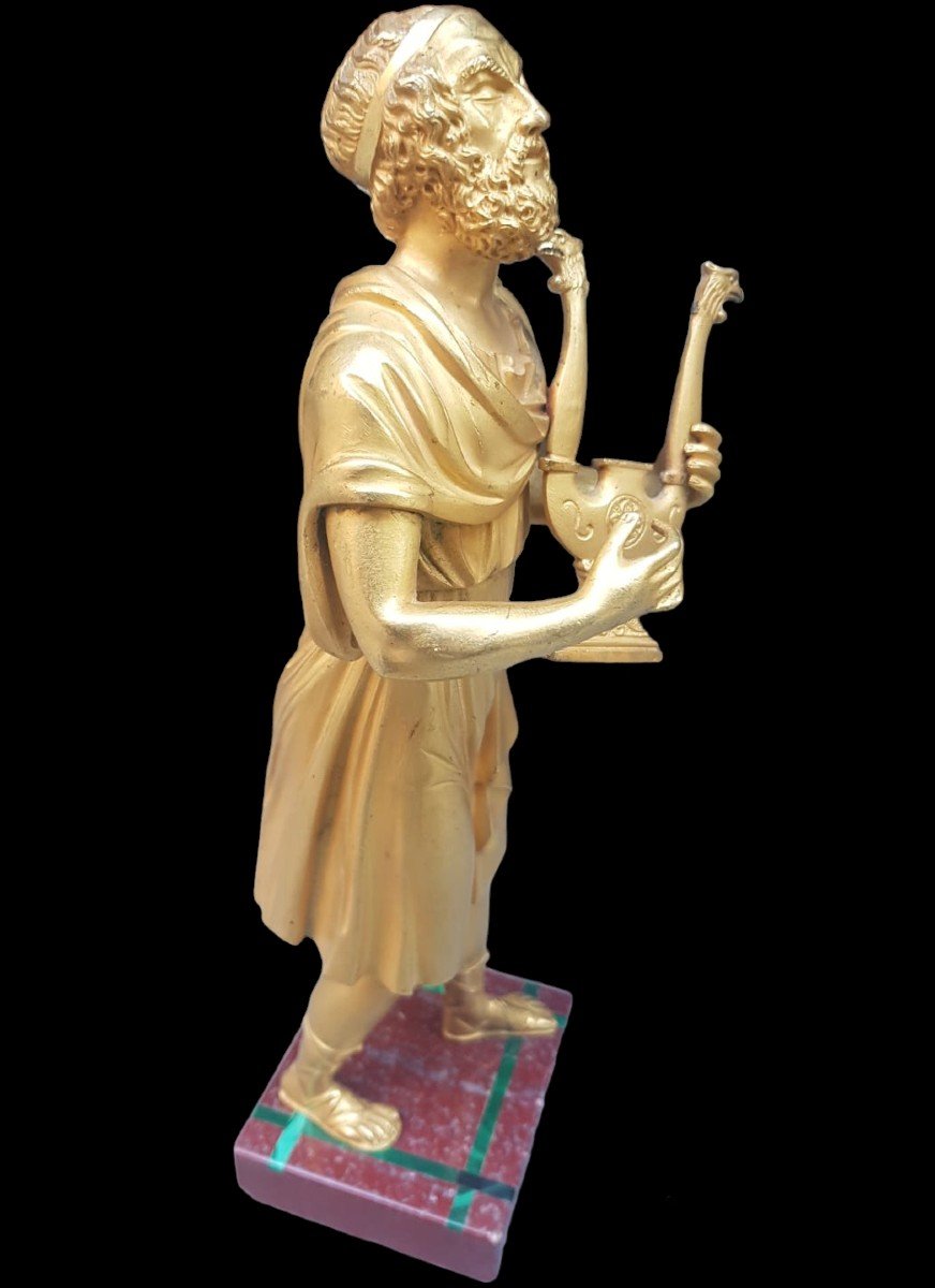 Sculpture In Gilded Bronze Depicting The Poet Homer.france,early XIX Century.-photo-3