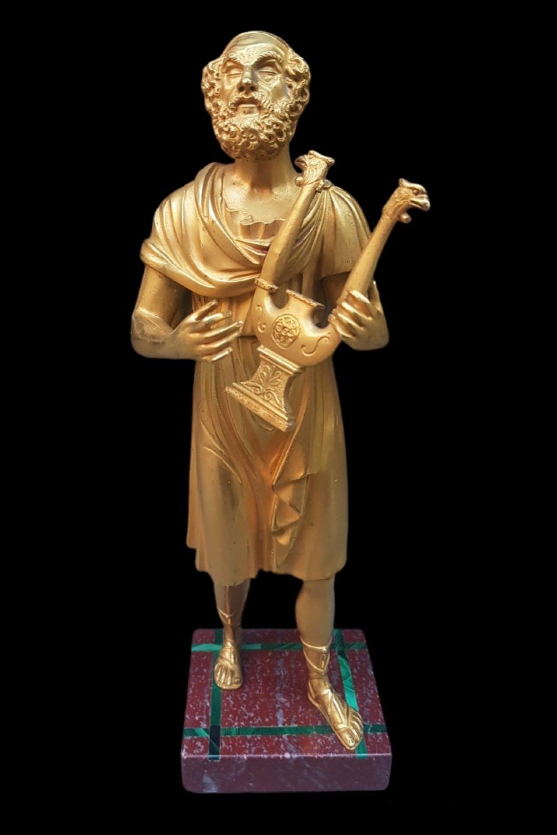 Sculpture In Gilded Bronze Depicting The Poet Homer.france,early XIX Century.