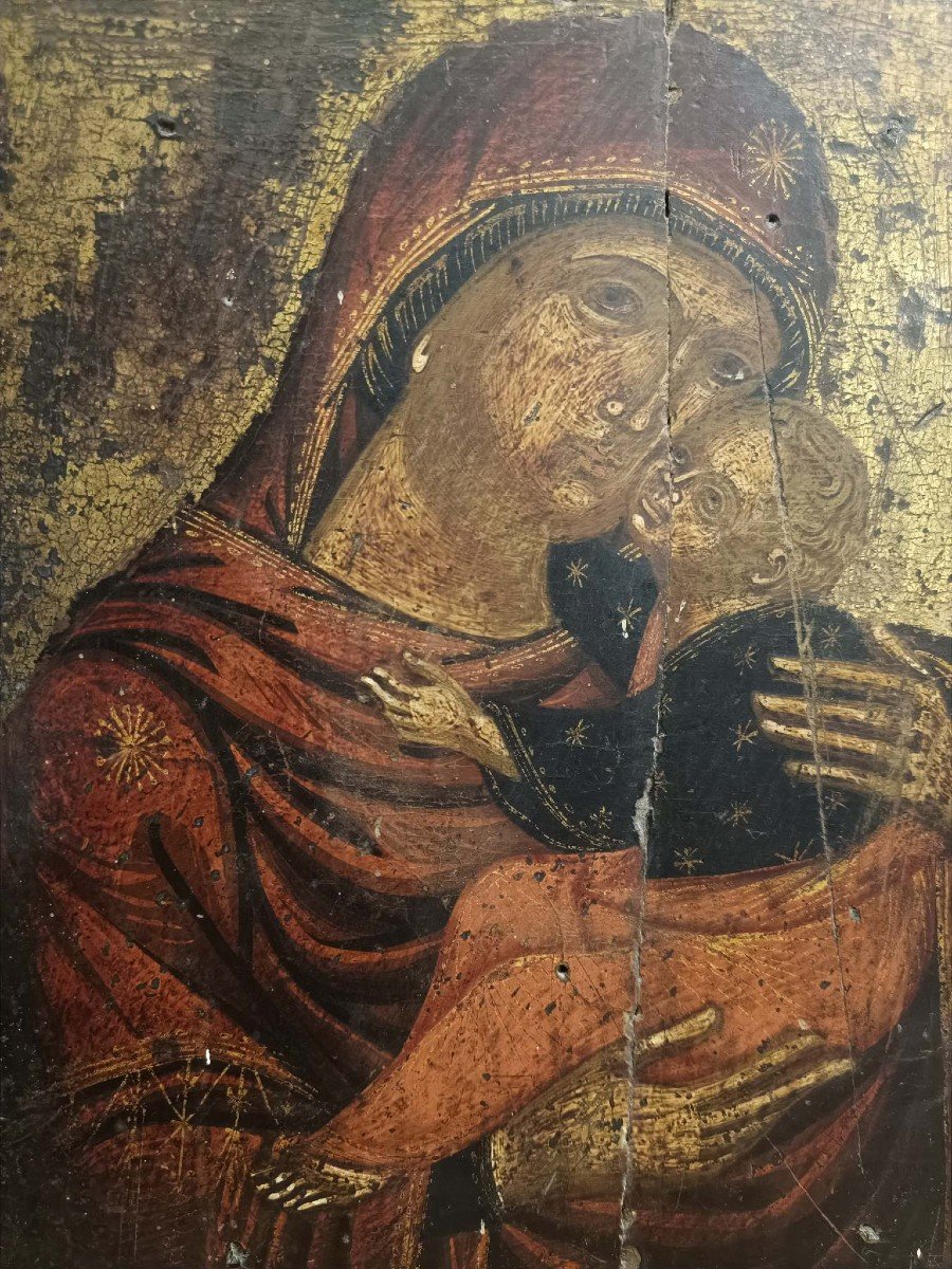 Icon Depicting Madonna With Child .  Greece , 17th Century.-photo-3