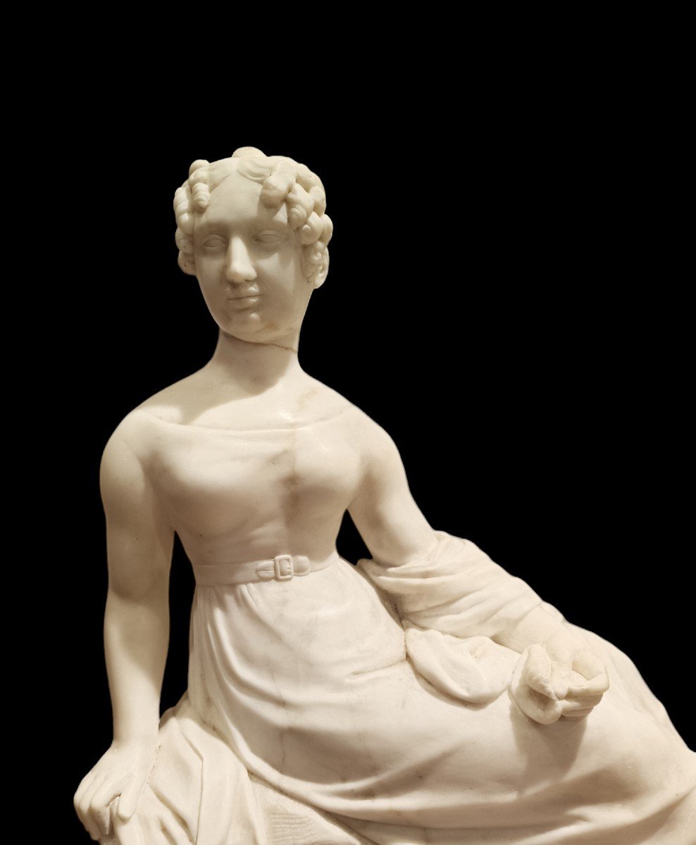 White Marble Sculpture Depicting A Noblewoman.italy, Early 19th Century.-photo-2