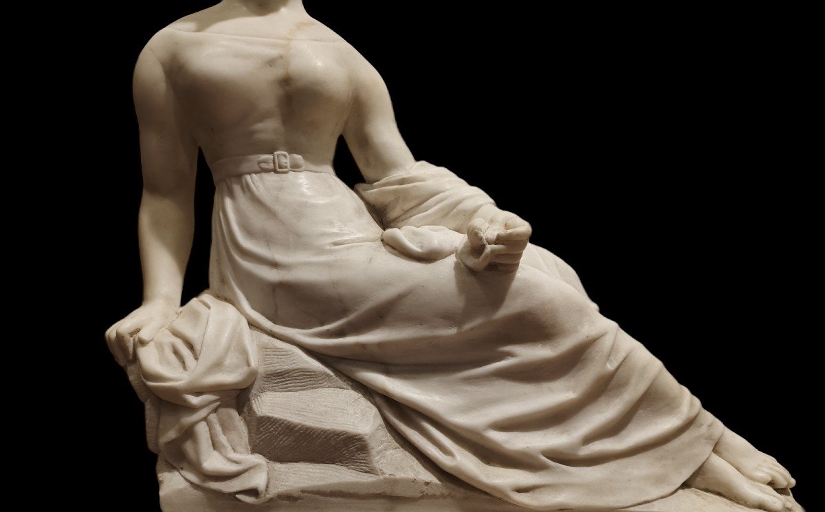 White Marble Sculpture Depicting A Noblewoman.italy, Early 19th Century.-photo-3