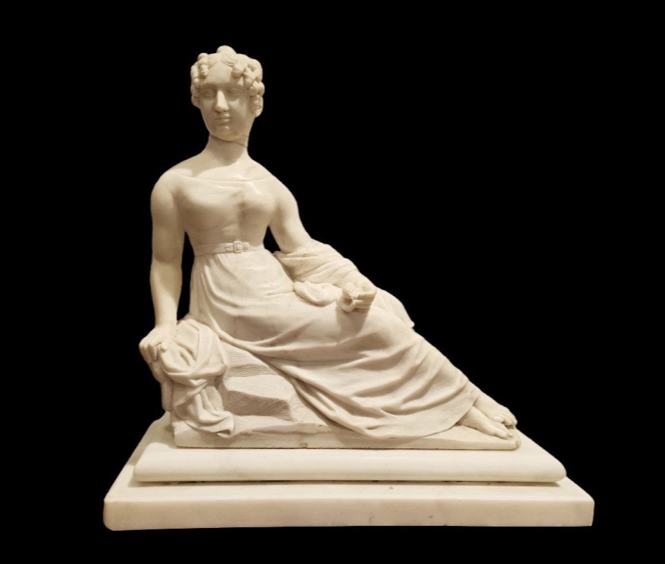 White Marble Sculpture Depicting A Noblewoman.italy, Early 19th Century.