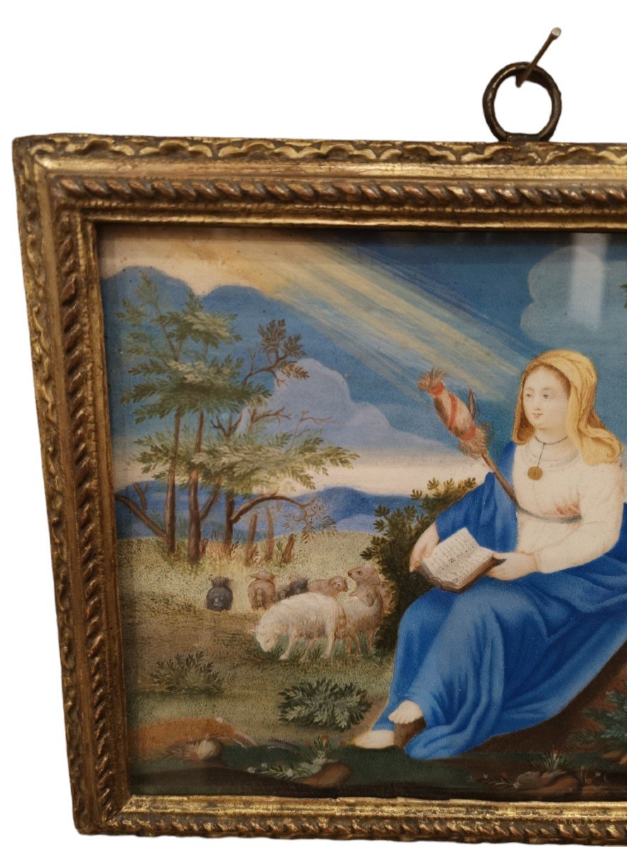 Peinture Sur Parchemin Représentant La Madone De La Couture. France, XVIIIe Siècle.-photo-2