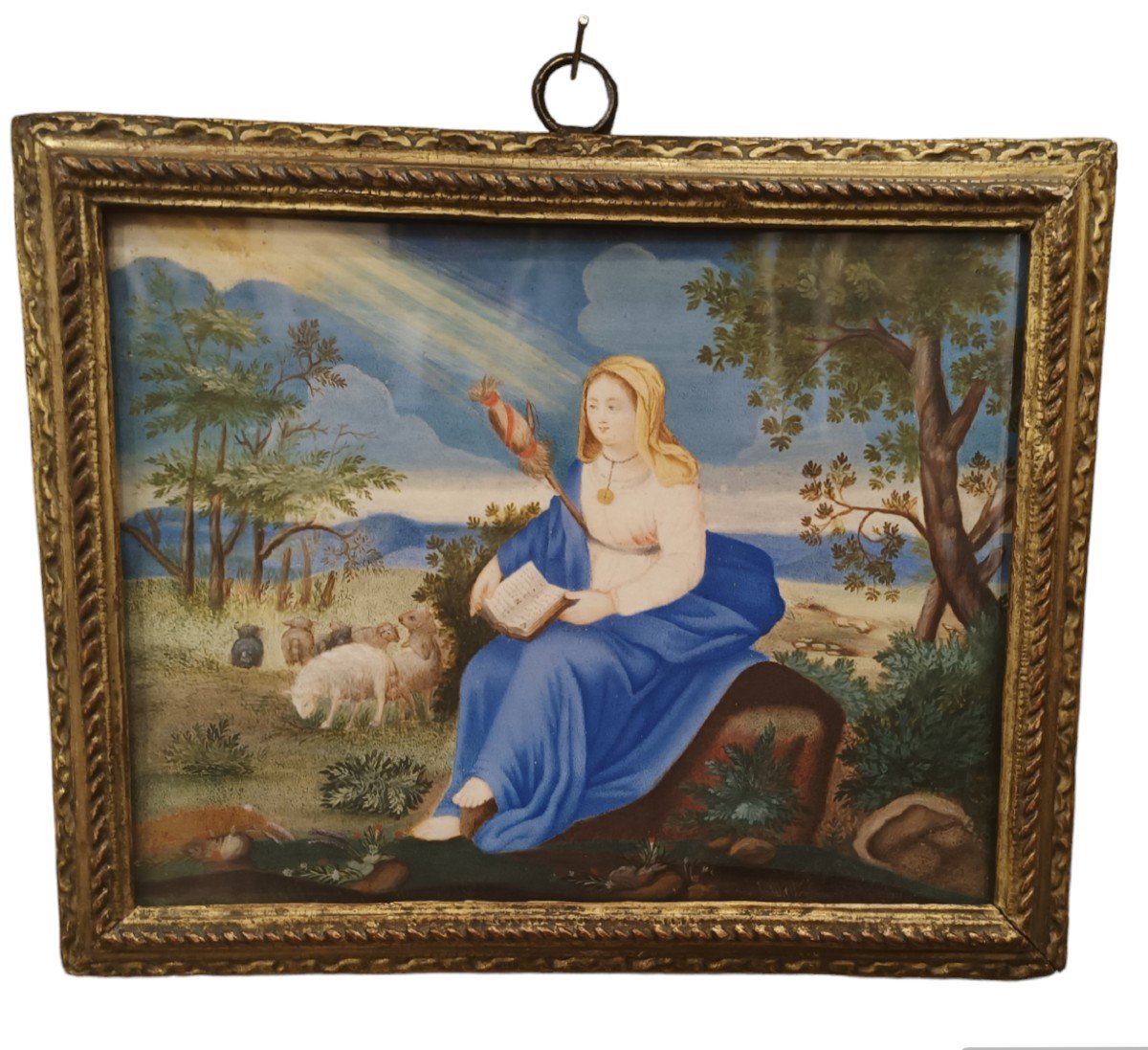 Peinture Sur Parchemin Représentant La Madone De La Couture. France, XVIIIe Siècle.